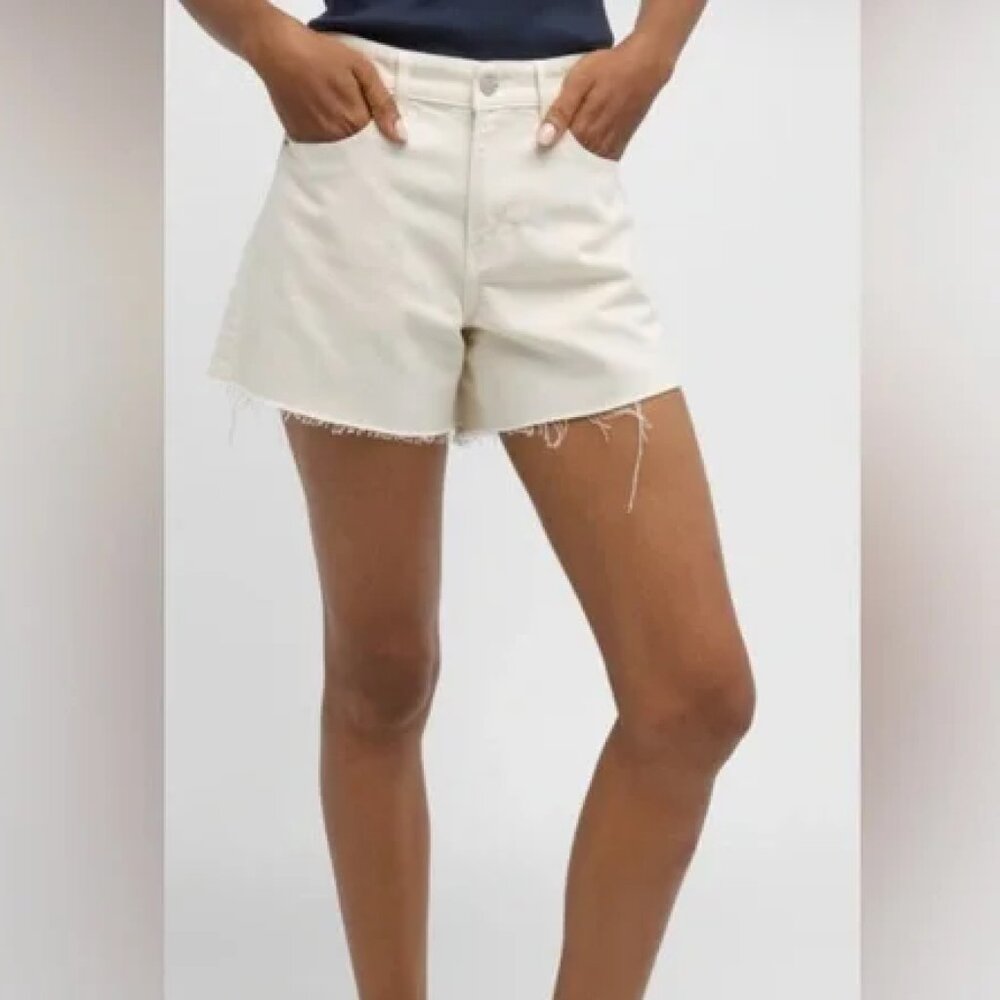 Veronica Beard Denim Shorts in Ecru Cut Off Frayed Hem Size 32 Ellis Mid Rise